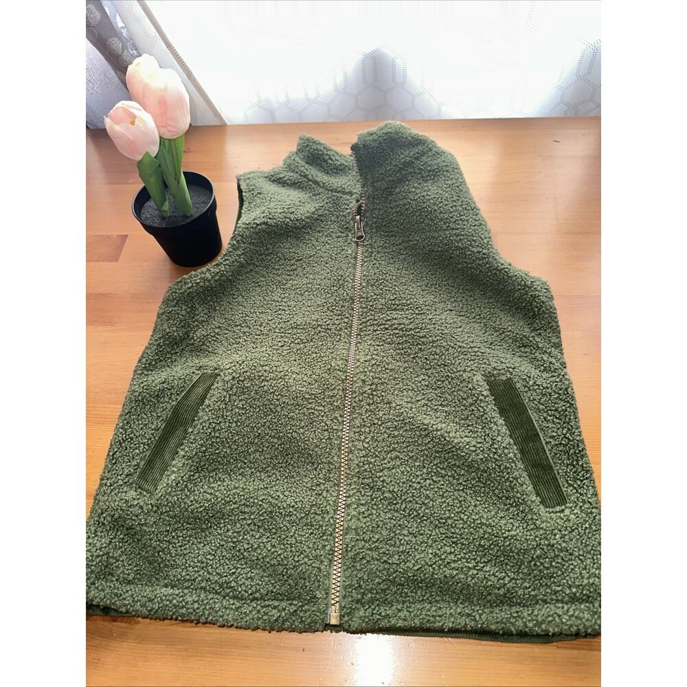 Goumi Kids Youth Reversible 2 In 1 Warm Soft Green Corduroy Vest Size 6-7 Y New